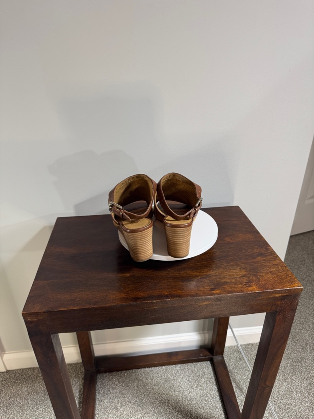Franco Sarto Tan Woven Peep-Toe Wedge Mules - Picture 5 of 11